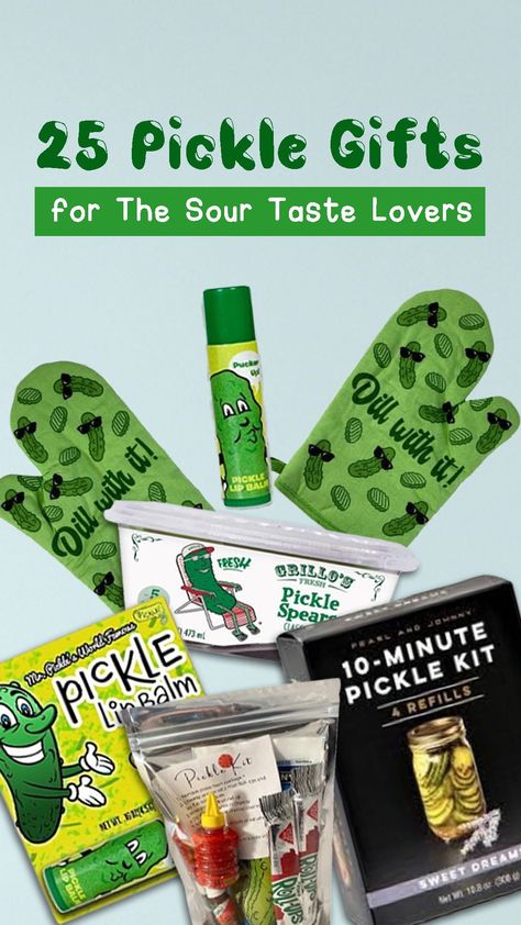 The following pickle gifts are designed to be useful for pickle lovers out there. Whether it’s a nice keychain to keep their keys secure, or a tumbler to keep their coffee warm, we have them all right here in this list. Plus a couple of other cool items, too! #picklegifts #picklegiftschristmas #picklegiftsideas #picklegiftsbasket #picklelovergifts #giftsforpicklelovers #picklepresentideaschristmasgifts #findthepicklegifts #picklejargifts #picklethemedgifts Pickle Basket Gift, Pickle Gift Ideas, Pickle Gifts Ideas, Pickle Lover Gifts, Pickle Gift Basket, Pickle Themed Birthday Party, Pickle Party, Pickle Gifts, Best Pickles