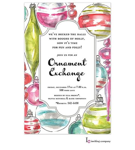 Ornament Exchange Christmas Party Invitations Ornament Exchange Party, Christmas Gift Exchange, Christmas Party Themes, Christmas Entertaining, Ornament Exchange, Christmas Planning, Christmas Party Games, Holiday Invitations, Christmas Invitations