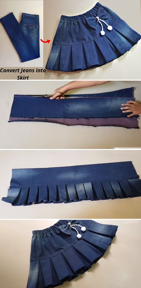 Convert Jeans To Skirt, Outfit Sewing Ideas, Up Cycling Jeans, Jean Sewing Projects, Sewing Projects Skirt, Skirt From Jeans Diy, How To Sew A Skirt, Upcycle Clothes Ideas, Jeans Into A Skirt