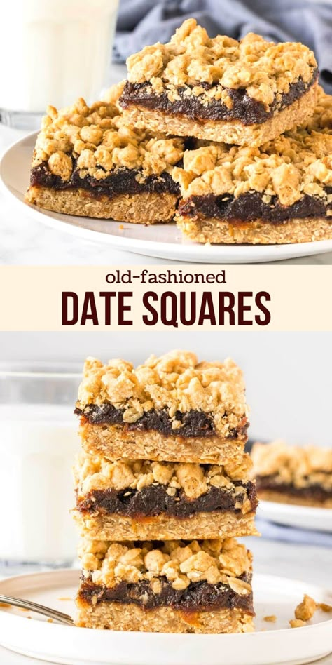 Date Squares Recipe Easy, Date Squares Recipe, Date Filling, Date Recipes Desserts, Oatmeal Crumble, Retro Desserts, Canadian Recipes, Date Squares, Bar Cake