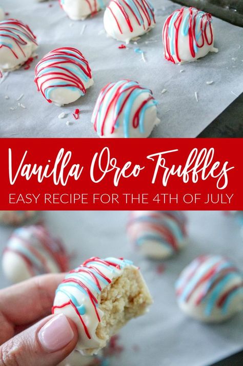 Vanilla Oreo Truffles! I LOVE Golden Oreos so these Oreo Balls are a Special Treat and PERFECT for the 4th of July! Vanilla Oreo, Oreo Truffles Recipe, Truffle Shuffle, Christmas Truffles, Truffle Recipes, Truffles Recipe, Oreo Balls, Small Treats, 4th Of July Desserts