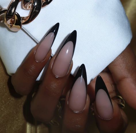 French Stiletto Nails, Black Nails Design, Black French Nails, Black Almond Nails, Acrylic Nails Stiletto, Black Acrylic Nails, Stiletto Nails Designs, French Acrylic Nails, Black Nail Designs