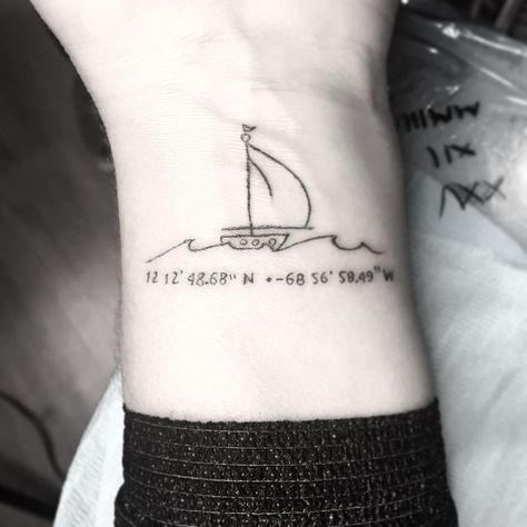 Gps Coordinates Tattoo, Sailing Tattoo, Coordinates Tattoo, Best Tattoo Ideas, Just Ink, Incredible Tattoos, Different Tattoos, Black Ink Tattoos, Mom Tattoos