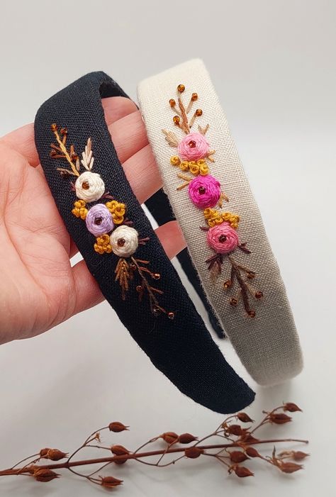 Hair Accessories Bridesmaid, Embroidered Hair Bows, Vintage Hair Accessories, Handmade Embroidery Designs, Handmade Headbands, Hair Accessories Gift, Handmade Hair Accessories, Embroidered Linen, Hand Embroidery Art