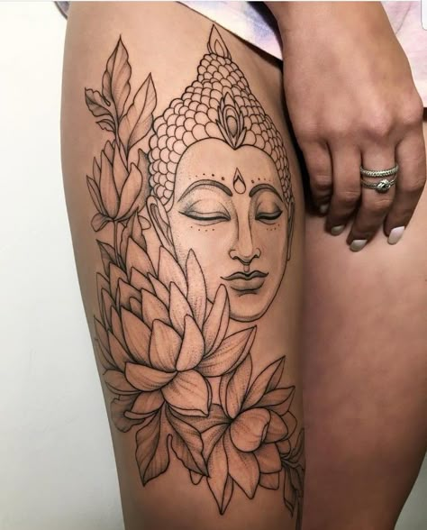 Tatuaggi Thigh Piece Tattoos, Buddha Tattoo Design, Buddha Tattoos, Polynesian Tattoos, Buddha Tattoo, Pieces Tattoo, Leg Tattoos Women, Geometric Tattoos, Japanese Sleeve