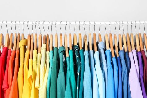 Get ready for a functional and Pinterest-worthy transformation. All you have to do is follow the rainbow! The post How to Color-Code Your Closet to Keep Clothing Organized appeared first on Reader's Digest. Color Organization Closet, Closet By Color, Color Coded Closet, Color Coordinated Closet, Rainbow Closet, The Rainbow Connection, Walk In Closet Ideas, Teen Book, Organized Closet