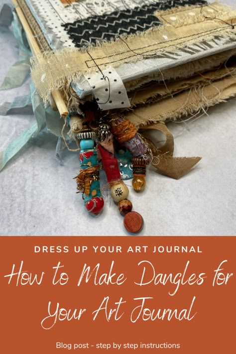 Junk Journal Dangles Tutorial, Junk Journal Cover Ideas Decorating, Bead Dangles For Junk Journals, Junk Journal Tassels Diy, Junk Journal Tassels, Handmade Books How To Make, Junk Journal Cover Ideas Diy, Diy Journal Ideas Handmade, Art Journal Cover Ideas