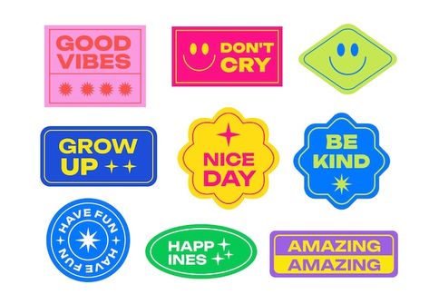 Corporate Stickers, Good Vibes Illustration, Happy Graphic Design, Simple Sticker Design, Stickers Graphic Design, Bright Stickers, Smile Illustration, Hipster Illustration, Smile Sticker