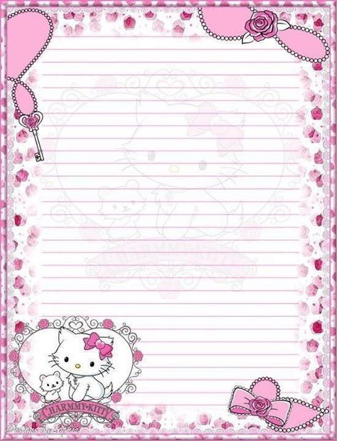 Paper Hello Kitty, Penyiar Radio, Hello Kitty School, Hello Kitty Printables, Writing Paper Printable Stationery, Free Printable Stationery, Note Writing Paper, Hello Kitty Crafts, Charmmy Kitty