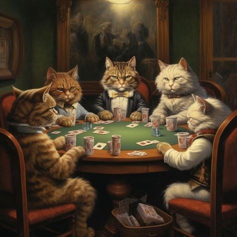 Dogs Playing Poker, Cats Playing, Cat Art Illustration, Poker Night, Living Room Study, Art Cat, Cats Art, Art Prints For Home, Game Room Decor