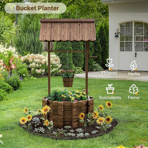 Amazon.com : UDPATIO Wishing Wells for Yard, Large Wooden Wishing Well Planter for Outdoors, Upgrade Wishing Well with 4 Reinforced Rod & Hanging Bucket for Garden Patio Lawn Backyard Home Decor : Patio, Lawn & Garden Wishing Well Planter Ideas, Well Design Ideas, Well Pump Cover Ideas, Well Cover Ideas, Wishing Well Table, Wishing Well Ideas, Garden Wishing Well, Wishing Well Garden, Front Yard Planters