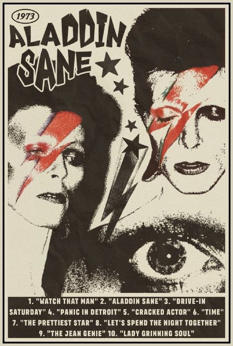 Bowie Poster, Poster Edit, Aladdin Sane, Pretty Star, David Bowie, Aladdin, Collage, Pins