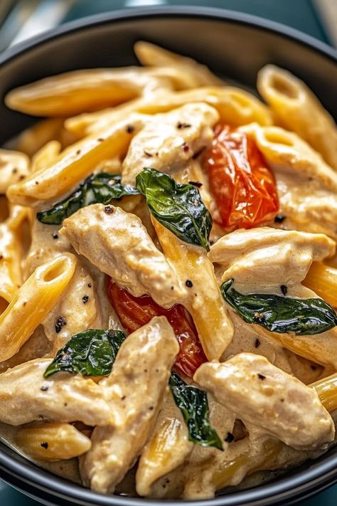 Italian Creamy Chicken Pasta Creamy Tuscan Pasta, Chicken Tomato Pasta, Chicken Pasta Creamy, Creamy Tuscan Chicken Pasta, Creamy Chicken Pasta Recipes, Tuscan Pasta, Tuscan Chicken Pasta, Creamy Pasta Recipes, Creamy Chicken Pasta