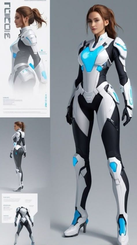 Mecha Suits Female, Futuristic Doctor Uniform, Rocket Boots Concept Art, Scifi Fashion Concept Art, Futuristic Fashion Sketches, Sci Fi Clothing Women, Sci Fi Outfit Ideas, Scifi Bodysuit, Science Fiction Outfit