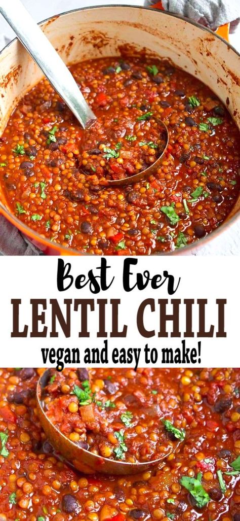 Lentil Chili Recipe, Low Carb Veggie, Clean Eating Soup, Lentil Chili, Vegan Lentil, Lentil Soup Recipes, Tasty Vegetarian Recipes, Lentil Recipes, Chili Recipe