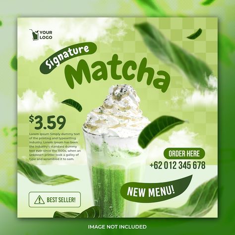 Matcha Poster Design, Milktea Poster, Restaurant Layout Ideas, Drink Social Media Design, Smoothie Poster, Matcha Poster, Matcha Brownies, Fast Food Advertising, Matcha Drinks