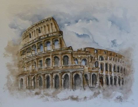 Rome's Colosseum Original Painting - Kelly Mills Paintings Colosseum Drawing, Colosseum Watercolor, Colosseum Art, Rome Painting, Architecture Antique, Watercolor House Painting, Watercolor Architecture, Architecture Design Sketch, City Painting