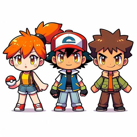 Pokemon Chibi Art, Ash Pokemon Drawing, Pokemon Characters Drawings, Ash Drawing, Pokemon Doodles, Pikachu And Ash, Brock Pokemon, Chibi Games, Pokemon Anime Characters