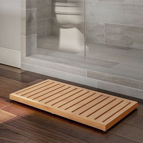 Loon Peak® Arthetta Rayon From Bamboo Bath Mat with Non-Slip Backing | Wayfair Bamboo Bathroom Mat, Bamboo Shower Mat, Shower Mat Ideas, Wooden Shower Mat, Wood Bath Mat, Wood Bath Mats, Teak Shower Mat, Teak Bathmat, Wooden Bathmat