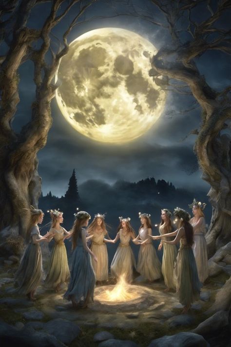 Fairy Dance Aesthetic, Fairy Circle Aesthetic, Fairy Dance, Fairy Circle, Moonlight Painting, Fairies Dancing, Group Dance, Elves And Fairies, Dancing Aesthetic