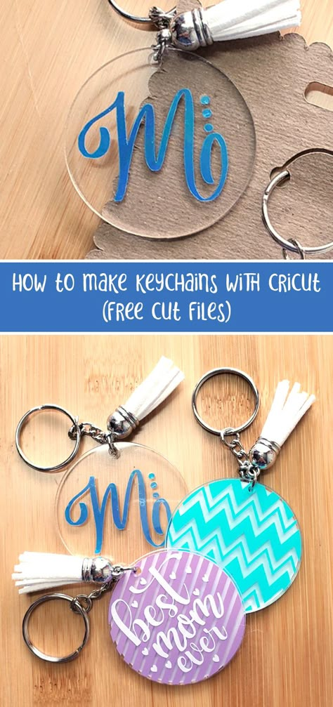 Learn how to make keychains with your cricut - cool personalized acrylic keychains to diy Keychain With Cricut, How To Make Acrylic Keychains With Vinyl, Acrylic Cricut Keychain, Making Acrylic Keychains, Acrylic Keychains Diy Cricut Tutorial, How To Make Cricut Keychains Diy Acrylic, How To Make Keychains With Cricut, Key Chains With Cricut, Cricut Key Chains Vinyl