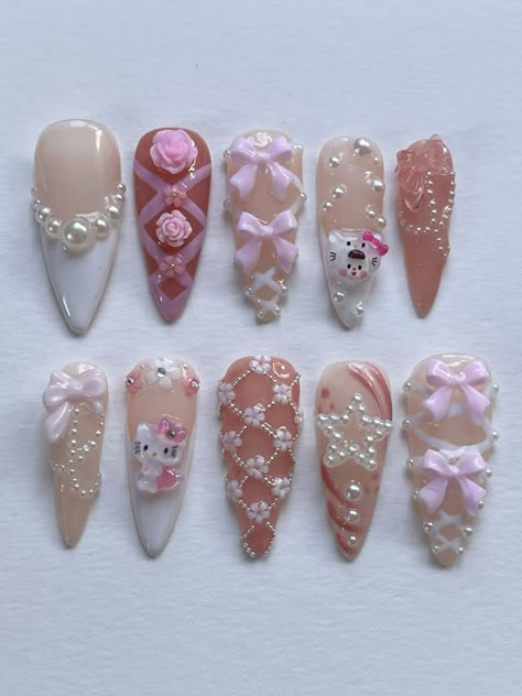 Hello Kitty Nails 🌸 Hello kitty nails #zicxa-photos #zicxa #images #background #wallpaper #freepik #shutterstock #VN Nails Hello Kitty, Coquette Nail, Aesthetic Nail Art, Princess Vibe, Nails Girly, Soft Pink Nails, Girly Nails, Coquette Nails, Kitty Nails