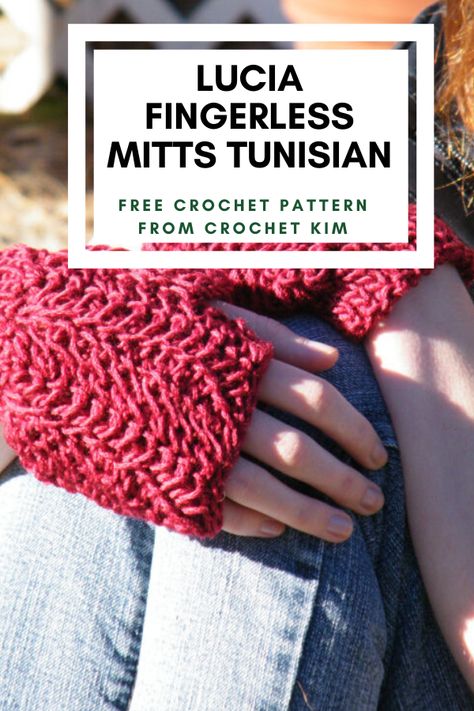 Tunisian Crochet Fingerless Gloves Free Pattern, Tunisian Crochet Fingerless Gloves, Crochet Tunisian Stitch, Bath Bags, Tunisian Crochet Free, Tunisian Patterns, Crochet Fingerless Gloves Free Pattern, Crochet Projects For Beginners, Crochet Mitts