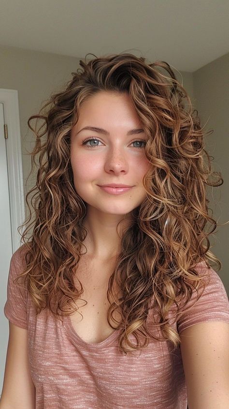 Layer Haircut With Curtain Bangs Wavy Hair, Medium Length Hair With Perm, Medium Length Haircut 2c Hair, Haircuts For Medium Curly Hair Layered, Natural Curls Medium Length Hair, Curly Hair With Dimension, Medium Length Haircut Curly Waves, Medium Length 2b Haircut, Best Haircuts For Thick Curly Hair