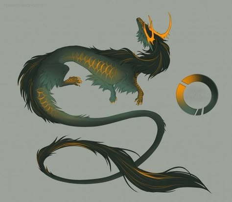 Eastern Dragon Reference, Japanese Dragon Oc, Dragon Design Concept, Dragon Drawing Reference, Dragon Elements, Lung Dragon, Wingless Dragon, Chinese Dragon Design, Dragon Anatomy