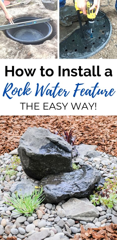 Rock Water Feature, Backyard Patio Makeover, Rock Water Fountain, Diy Water Feature, Taman Air, Outdoor Water Features, Diy Water Fountain, Garden Water Feature, Diy Garden Fountains