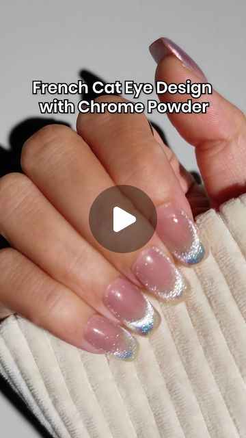 Gel Nail Designs Cat Eye, New Years Nail Designs Cat Eye, French Magnetic Nails, Cat Eye Accent Nail, White Cat Eye French Tip Nails, Brown Cats Eyes Nails, Cat Eye Nails With French Tip, Black Cat Eye French Tip Nails, Cat Eye Nail Tutorial Step By Step