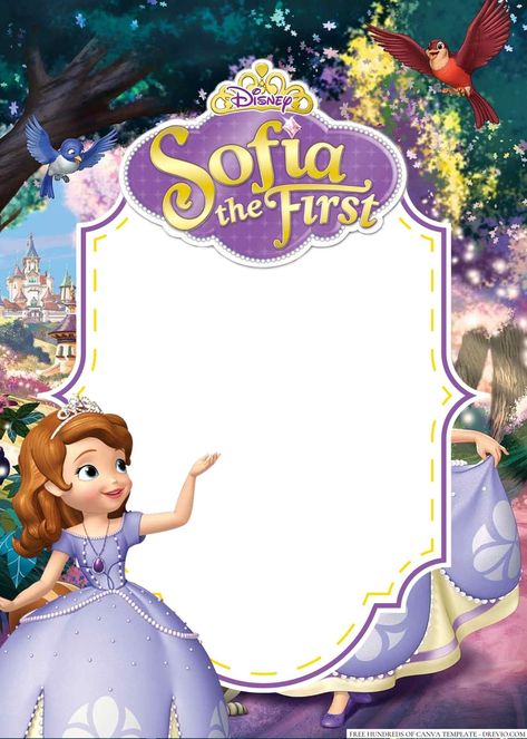 Sofia The First Template, Sofia Birthday Invitation, Princess Sofia Invitations, Princess Sofia Birthday Party Ideas, Cinderella Birthday Invitation, First Birthday Invitation Cards, Create Birthday Invitations, Princess Sofia Birthday, Princess Sofia Party