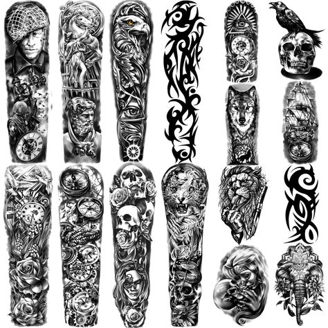 Full Arm Sleeve Tattoo, Voll Arm-tattoos, Fake Tattoo Sleeves, Arm Temporary Tattoos, Full Arm Tattoos, Half Sleeve Tattoos For Guys, Upper Arm Tattoos, Tattoo Transfers, Full Sleeve Tattoos