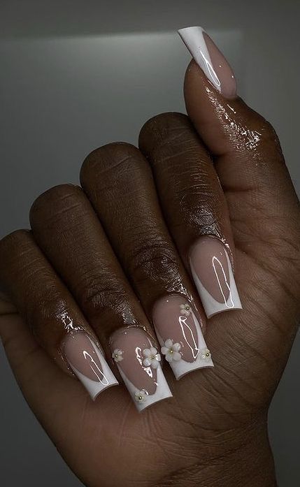 Acrylic Nails Yellow, Graduation Nails, Spring Acrylic Nails, Hard Nails, White Acrylic Nails, Girly Acrylic Nails, French Tip Acrylic Nails, Work Nails, Short Square Acrylic Nails