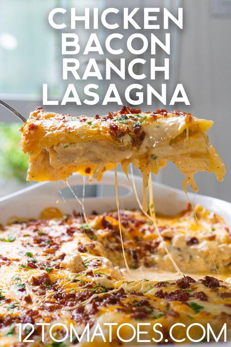 Chicken Ranch Lasagna, Chicken Bacon Ranch Lasagna, Office Potluck Recipes, Family Friendly Casseroles, Bacon Lasagna, Food Unhealthy, Office Potluck, Food Casseroles, Chicken Casserole Recipes