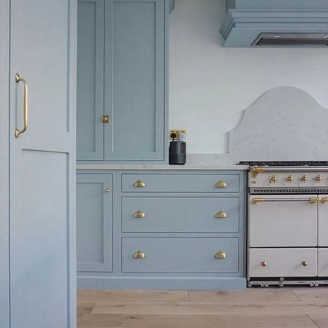 Archway Kitchen, Farrow And Ball Lulworth Blue, Farrow And Ball Blue Gray, Kitchen With No Island, Faded Terracotta, Parma Gray, Farrow And Ball Kitchen, House Playroom, Second Kitchen