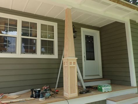 Craftsman style column instructions Craftsman Porch Columns, Craftsman Columns, Craftsman Style Porch, Porch Pillars, Craftsman Porch, Front Porch Columns, Exterior Columns, Craftsman Decor, Porch Remodel