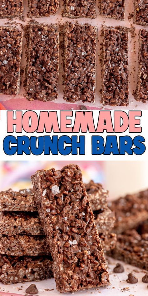 Recipes Using Rice Krispies, Homemade Crunch Bars, Crunch Bars Recipe, Chocolate No Bake, Yummy Bars, Rice Krispie Bars, Chocolate Rice Krispies, Candy Bar Recipe, Nestle Crunch