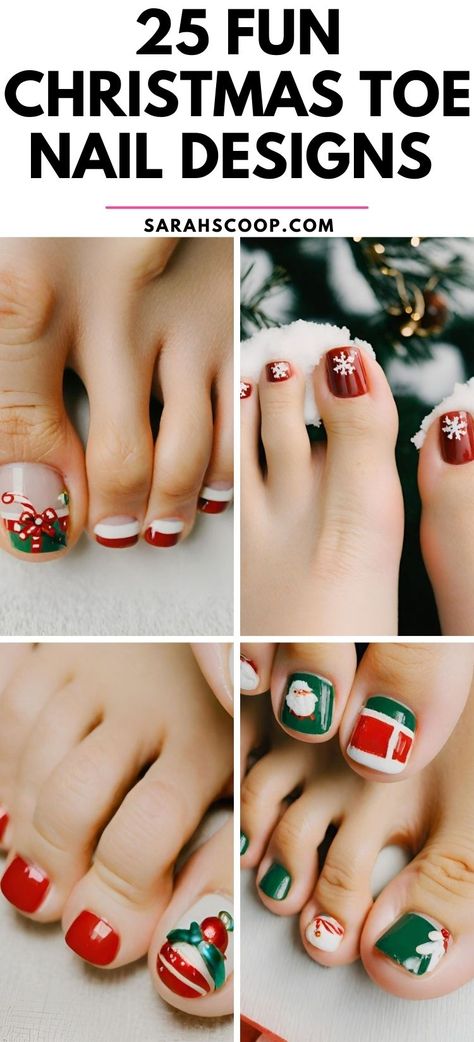 Get ready to step into the holiday spirit! Check out these stunning Christmas toe nail designs to add a dash of cheer to your every step.😍🎄 #nailinspo #christmasnails Christmas Toe Nails 2024, Christmas Nail Designs For Toes, Christmas Toe Nails Ideas, Pedicure Ideas Holiday, Holiday Nails Toes, Holiday Toenails Winter, Red Christmas Toe Nails, Toenail Christmas Designs, Toe Christmas Nails