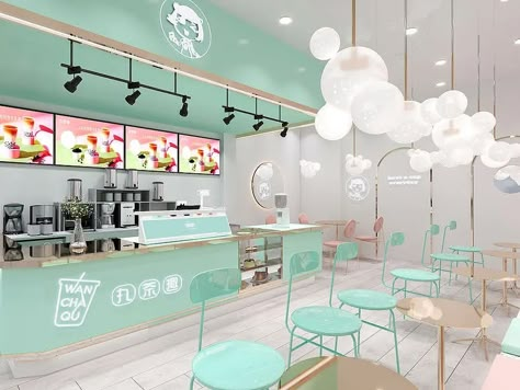 Fashion Bubble Tea Shop Ice Cream Bar Counter Restaurant Design Boba Tea Shop, Tea Store Design, Cafe Ice Cream, Boba Shop, Tea Restaurant, Bakery Shop Design, Bakery Design Interior, Bubble Tea Shop, Bar Interior Design