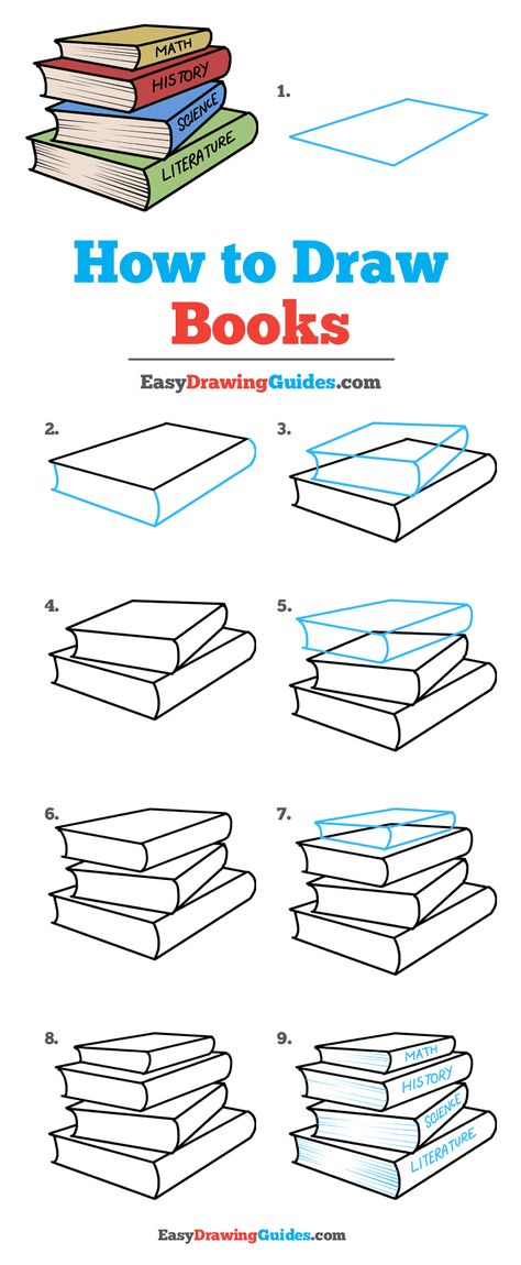 Learn How to Draw School Books: Easy Step-by-Step Drawing Tutorial for Kids and Beginners. #SchoolBooks #BackToSchool #DrawingTutorial #EasyDrawing See the full tutorial at https://easydrawingguides.com/how-to-draw-school-books/. Draw School, How To Draw Books, Draw Books, Easy Pencil Drawings, Easy Drawing Guides, Drawing Tutorials For Beginners, Drawing Eyes, Drawing Guides, Easy Drawing Tutorial