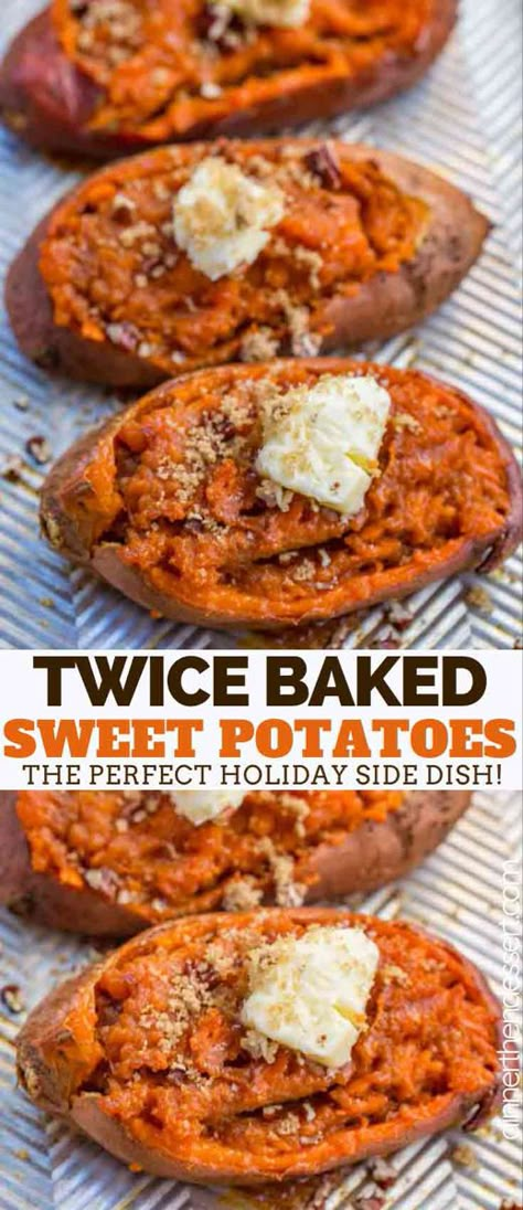 Twice Baked Sweet Potatoes Healthy, Sweet Potato Twice Baked, Twice Baked Sweet Potatoes Thanksgiving, Sweet Potato Recipes With Brown Sugar, Sweet Potato Brown Sugar Recipes, Brown Sugar Sweet Potatoes Baked, Baked Stuffed Sweet Potato Recipes, Sweet Potato Recipes Healthy Baked, What Goes With Sweet Potatoes