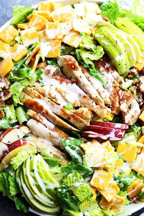 Apples and Cheddar Chicken Salad Recipe - Apples, cheddar cheese and walnuts pack a delicious crunchy bite in this Chicken Salad with Honey Yogurt Dressing. Chicken Salad Recipe With Apples, Shredded Chicken Salads, Recipe With Apples, Best Chicken Salad Recipe, Chicken Salad With Apples, Chicken Apple, Apple Salad Recipes, Chicken Salad Recipe Easy, Easy Chicken Salad