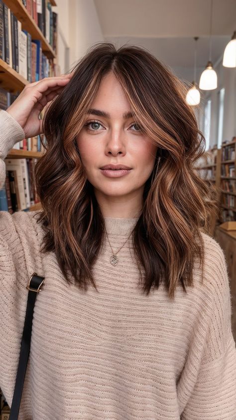 Rich Chocolate Brown Hair With Highlights, Hair For Women In 30s, Brunnete Hair Ideas Colour, Low Maintenance Brunette Balayage Hair, Natural Looking Highlights, 2024 Hair Trends, New Hair Ideas, Brunette Balayage, Brunette Balayage Hair