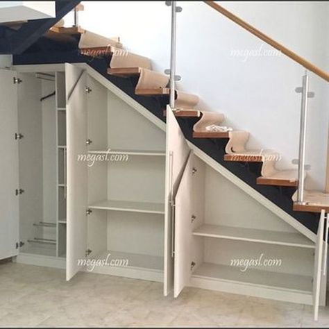 Storage Under Stairs, Closet Under The Stairs, Cheap Basement Ideas, Master Suite Remodel, درج السلم, Stairs Renovation, Small Bedroom Remodel, Stairs Makeover, Desain Pantry