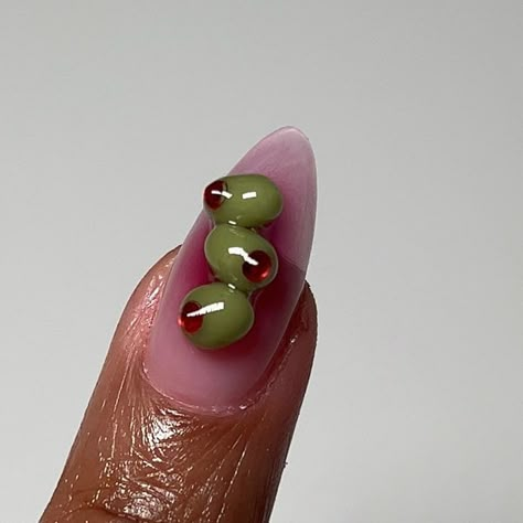 olive martini manicure Martini Nails, Olive Martini, Olive Nails, N Nails, Red Nail Art, Nine Inch Nails, Pretty Gel Nails, Round Nails, Dirty Martini