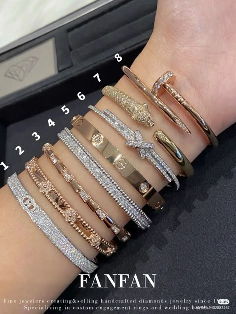 Luxury Bracelet Stack Diamond, Expensive Jewelry Luxury Bracelets, Brand Watches Women, Fancy Jewellery Designs, Expensive Jewelry Luxury, Wrist Jewelry, Luxury Bracelet, Luxe Jewelry, Jewelry Accessories Ideas