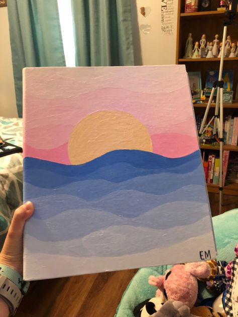 Painting Ideas On Canvas Simple Sunset, Preppy Simple Paintings, Painting Ideas On Canvas Easy Sunset, Easy Painting Ideas For Beginners Simple, Canvas Painting Designs Simple, Beach Canvas Painting Easy, Aesthetic Art Easy Painting, Aesthetic Summer Painting Ideas, Diy Cute Furniture