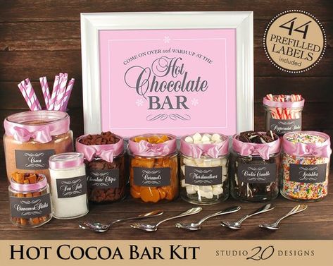 Pink Hot Chocolate, Print Labels, Peppermint Sticks, Hot Chocolate Bar, Drink Bar, Bar Kit, Toffee Bits, Hot Cocoa Bar, Blank Labels