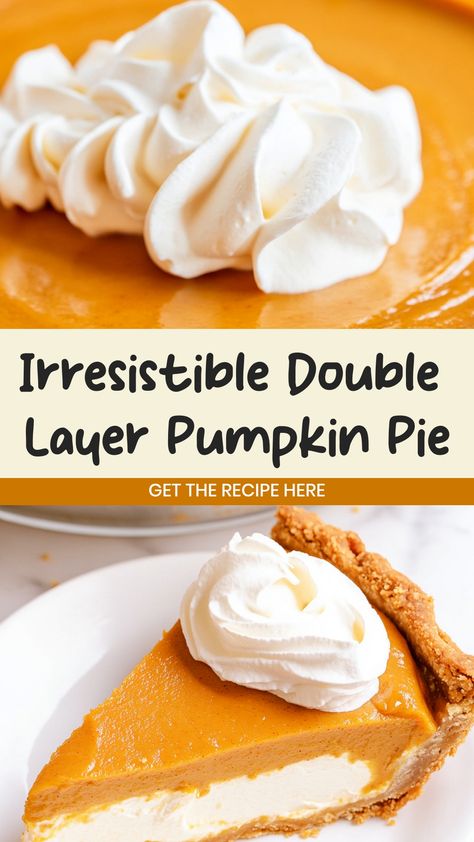 Indulge in the irresistible flavors of Fall with this mouthwatering double layer pumpkin pie recipe. Enjoy the perfect combination of velvety smooth pumpkin and rich cream cheese filling on a buttery graham cracker crust. This dessert is a showstopper for your holiday gatherings or cozy nights in. Treat yourself and your loved ones to a slice of heaven with every bite. Whether you're a seasoned baker or just starting out, this recipe is easy to follow and guaranteed to impress. Double Layer Pumpkin Pie Recipe, Cream Cheese Pumpkin Pie Recipe, Easy Showstopper Desserts, Easy Homemade Pumpkin Pie, Pumpkin Cheese Pie, Pumpkin Pie With Cream Cheese, Pumpkin Pie Cream Cheese, Maple Pumpkin Pie Recipe, Layered Pumpkin Pie